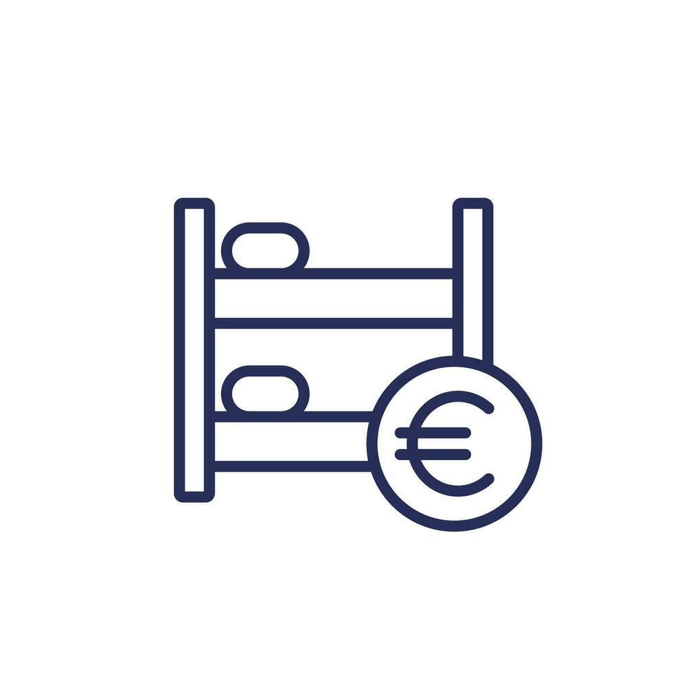 Hostal línea icono con euro vector