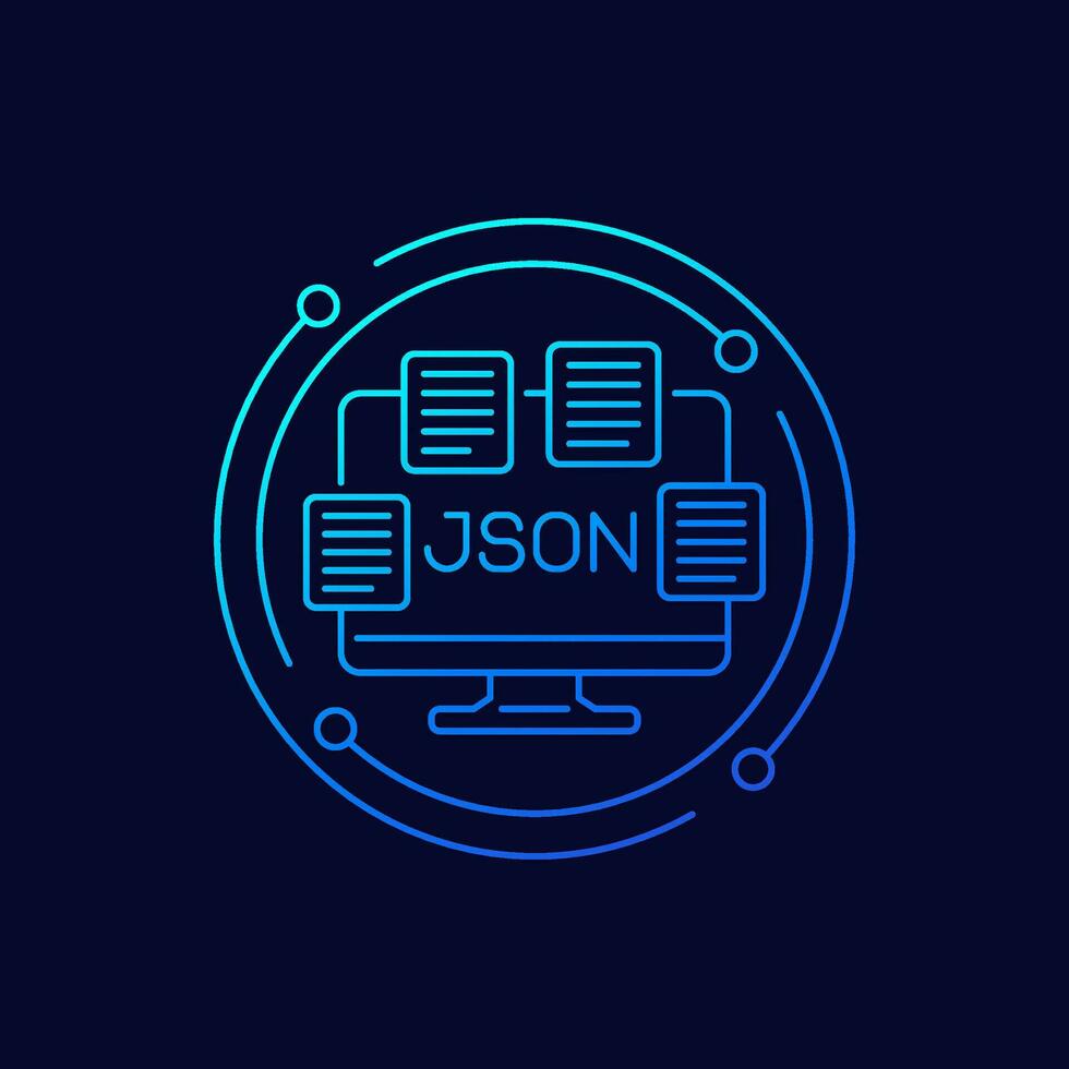 JSON files, documents icon, linear design vector