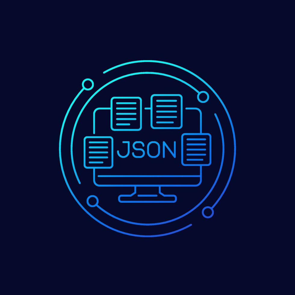 JSON files, documents icon, linear design vector