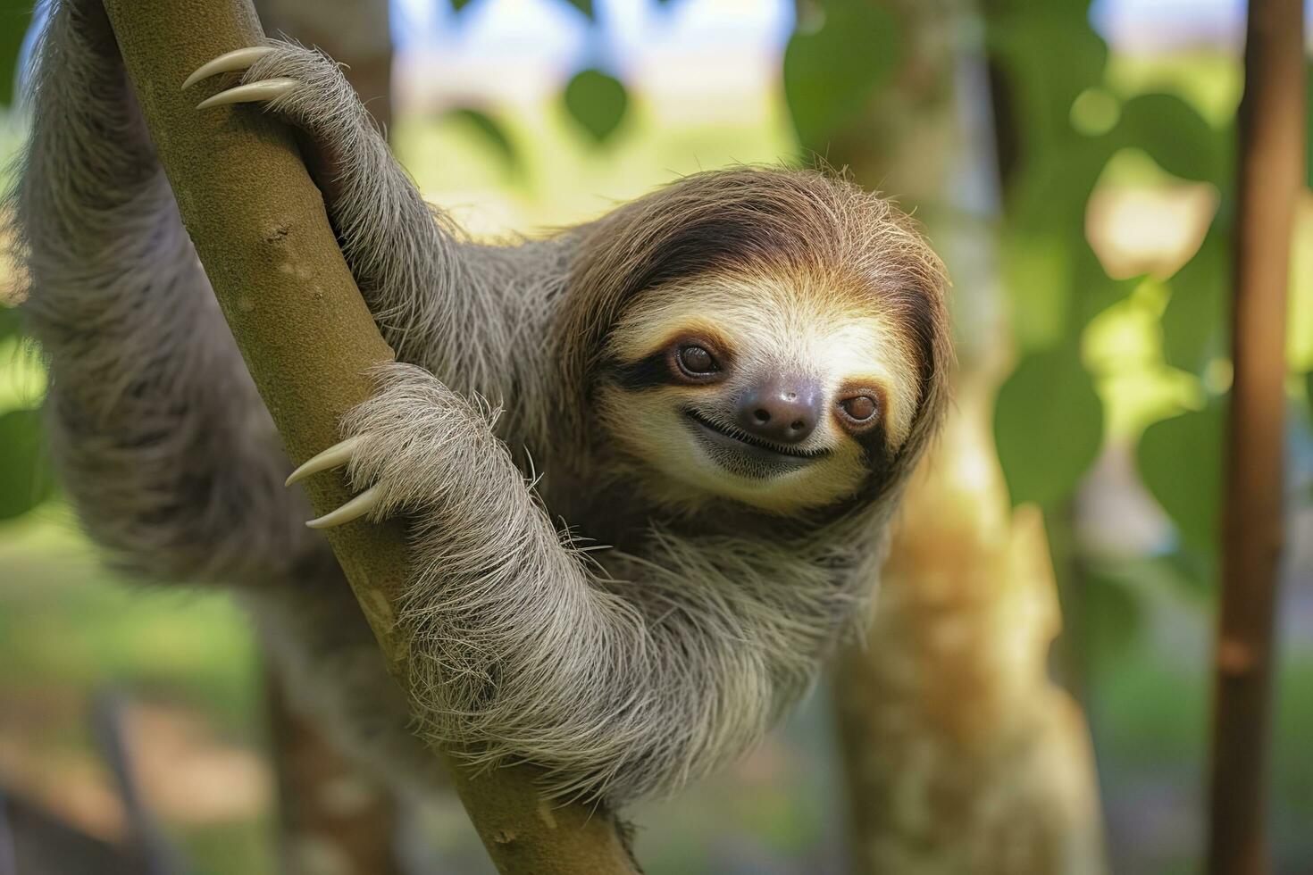 Baby Sloth in Tree in Costa Rica. Generative AI photo