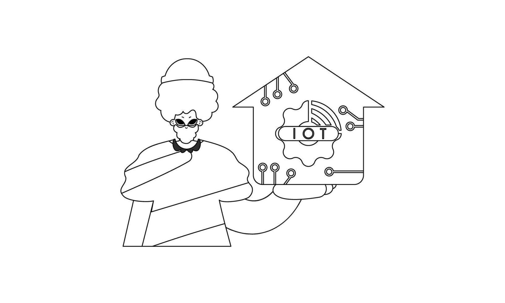 Person grasping an IoT logo in a vector linear design