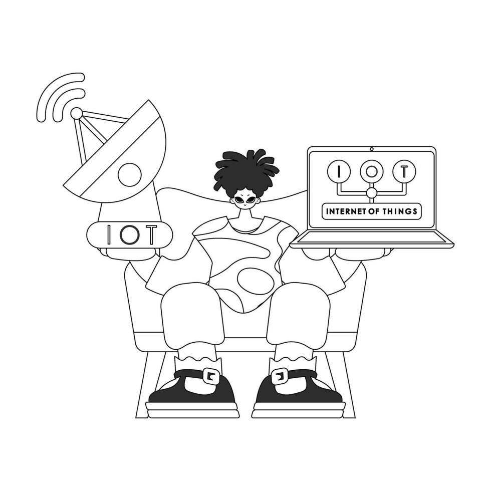 A man sitting on a chair with a laptop and a remote control vector