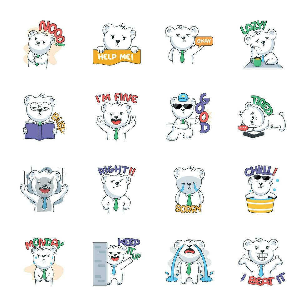 Collection of Typographic Bear Flat Stickers vector