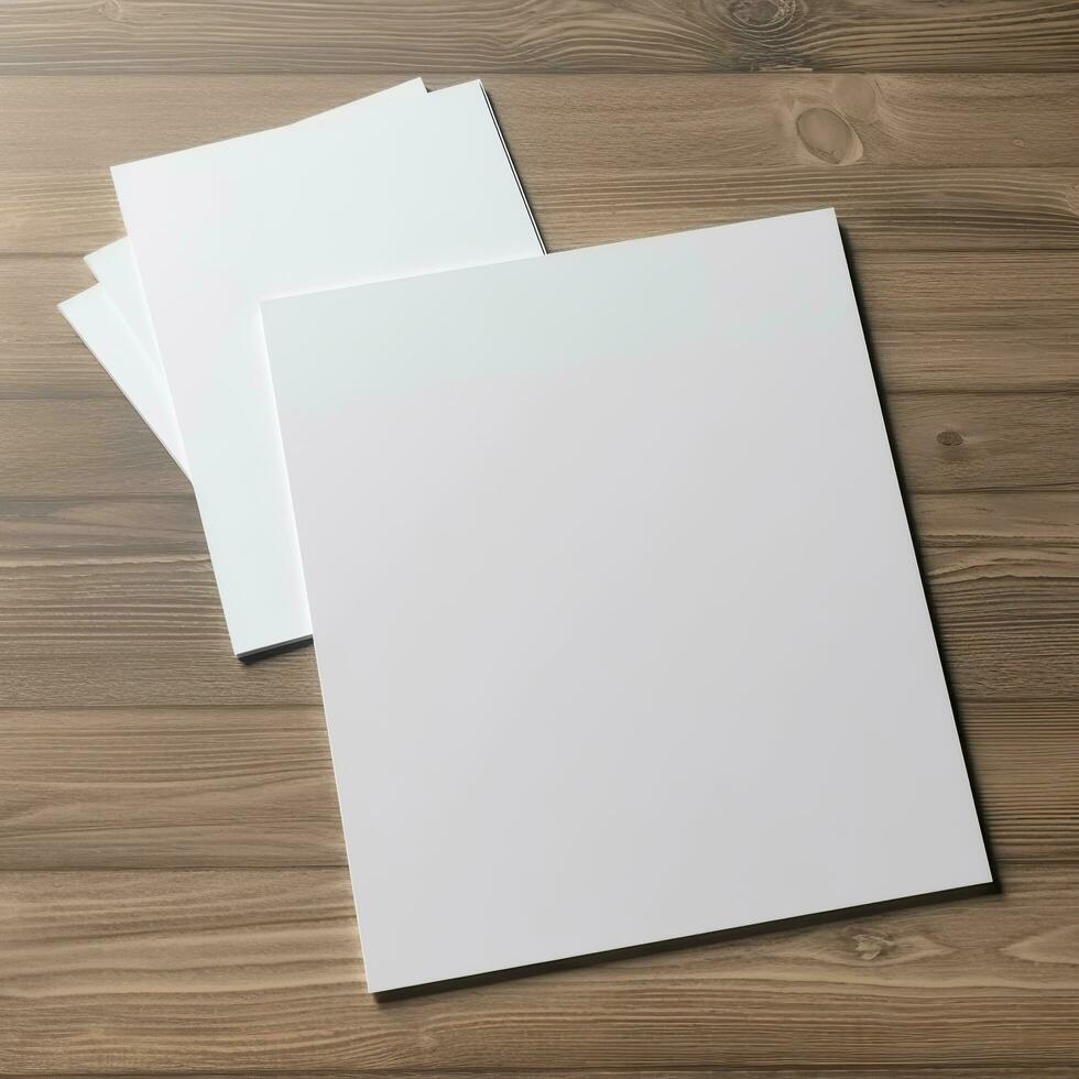 Blank White Paper Sheet on wooden table background. Generative AI photo