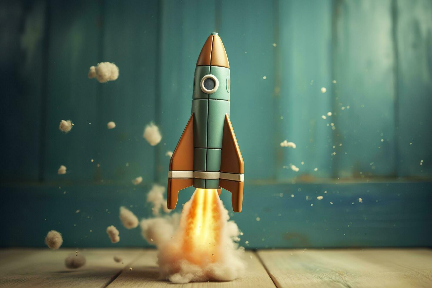 Toy rocket takes off business and finances success concept. AI Generative photo