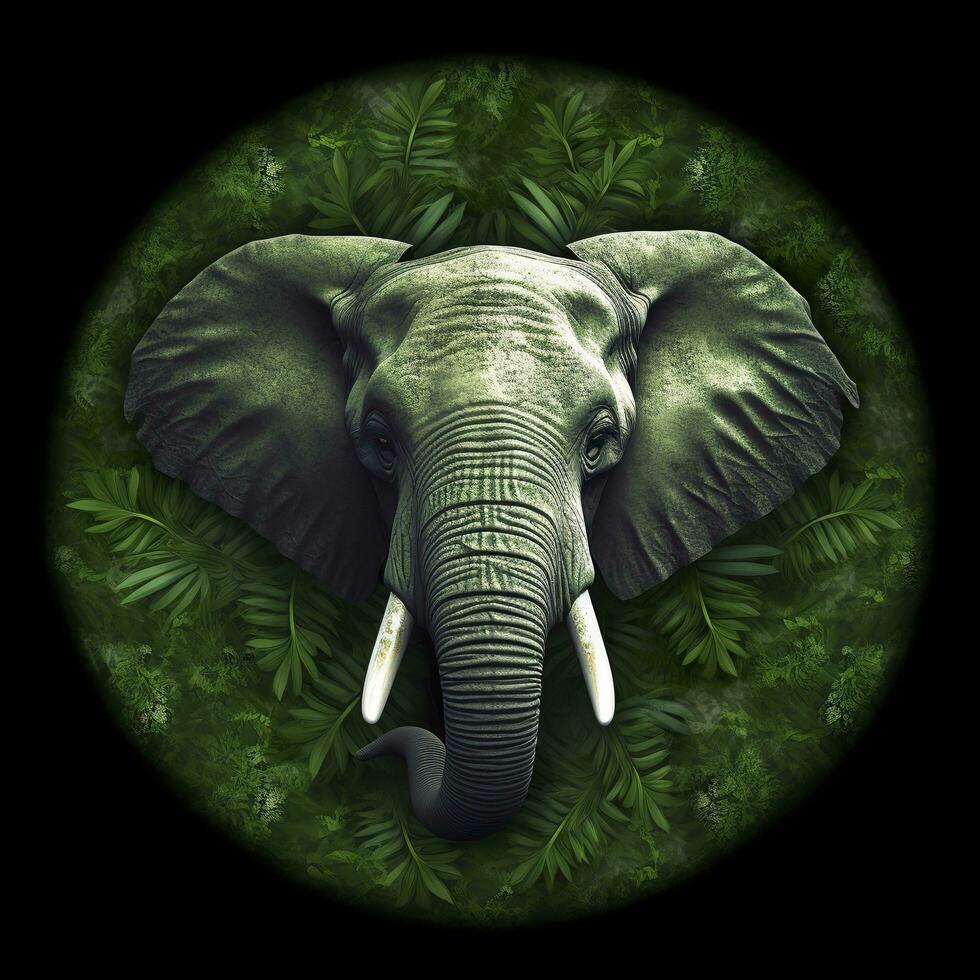 Elephant round green nature background, AI Generative photo