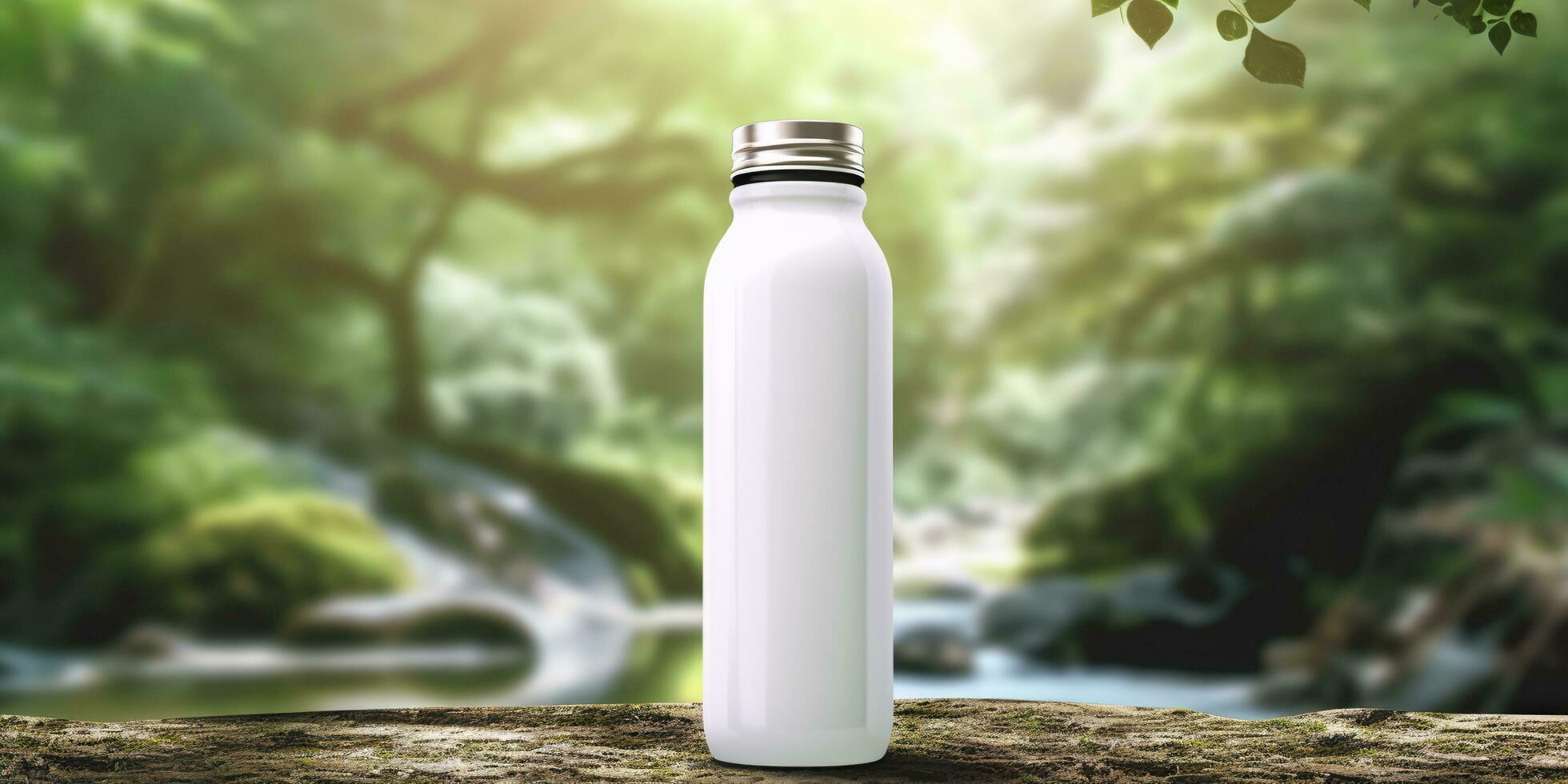 White Blank bottle Mockup with natural theme background. AI Generative photo