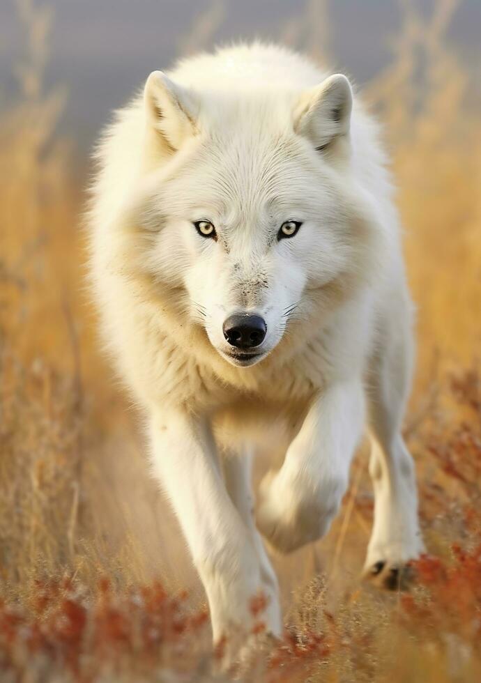 The Wolf Gaze, A Moment of Life in the Arctic Wilderness. AI Generative photo
