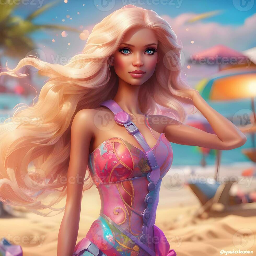 sexy barbie girl on the beach photo