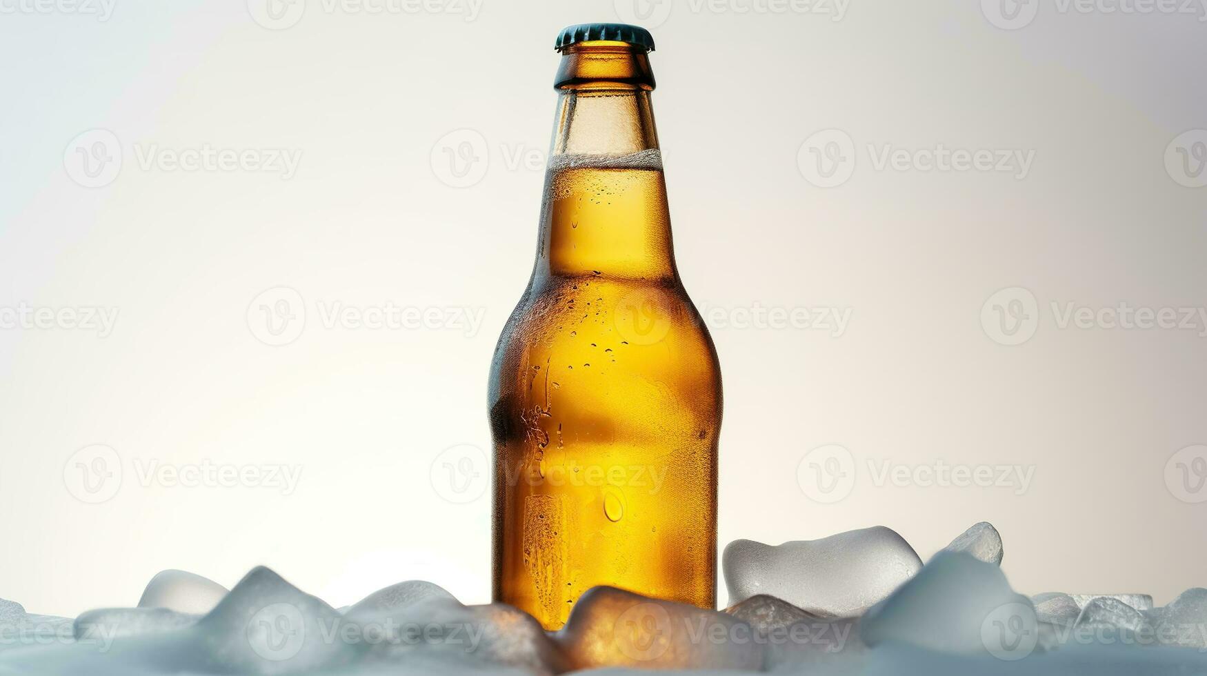 experiencia el sin rivalidad frescura de un cerveza botella sumergido en hielo. generativo ai foto