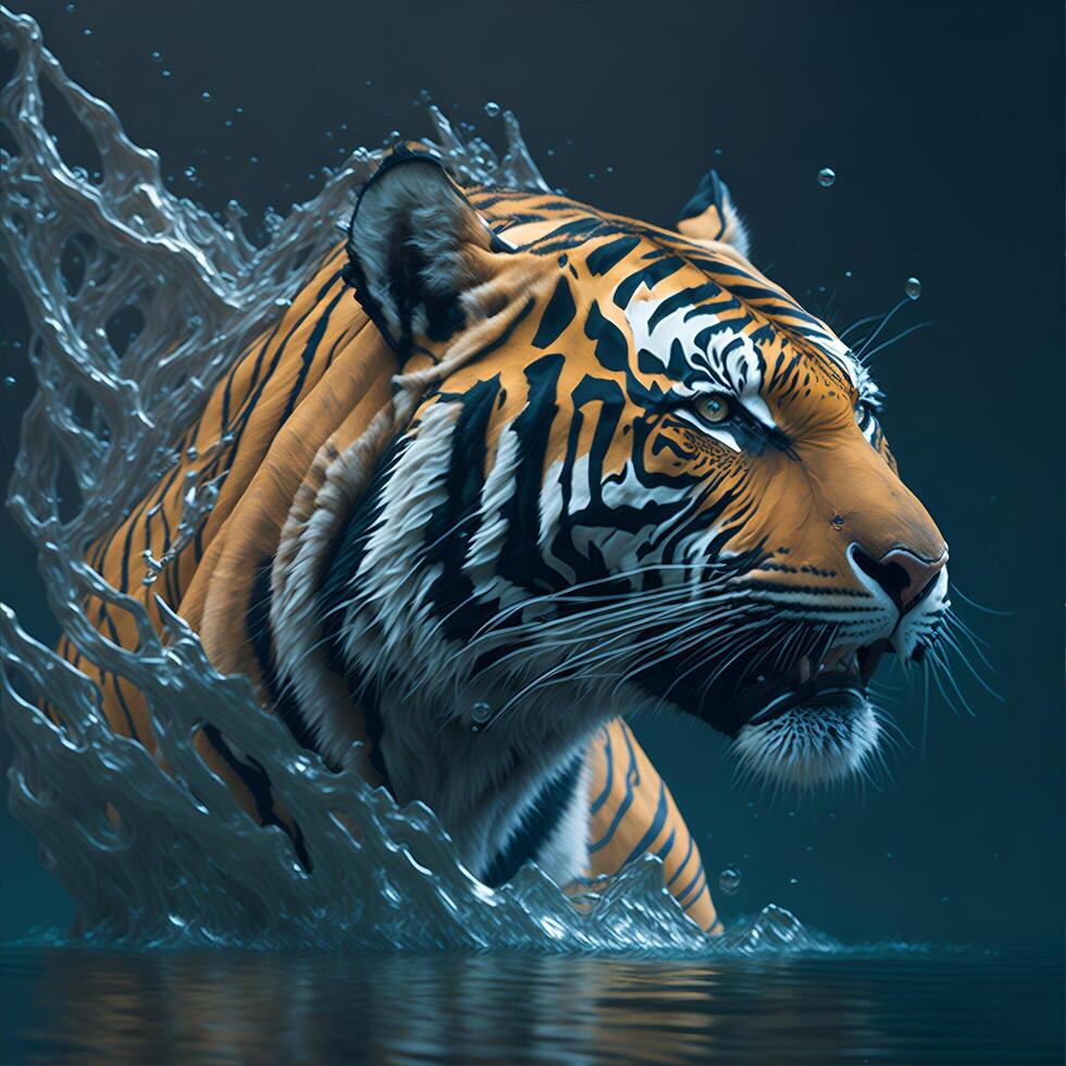 An in-motion design combining elements of tiger, water, and air in a captivating and harmonious composition. photo