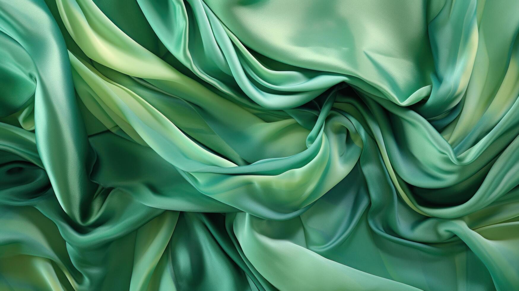 un de cerca de un verde seda tela material antecedentes con suave luz, mezclado verde amarillo color tela fondo de pantalla, generativo ai foto
