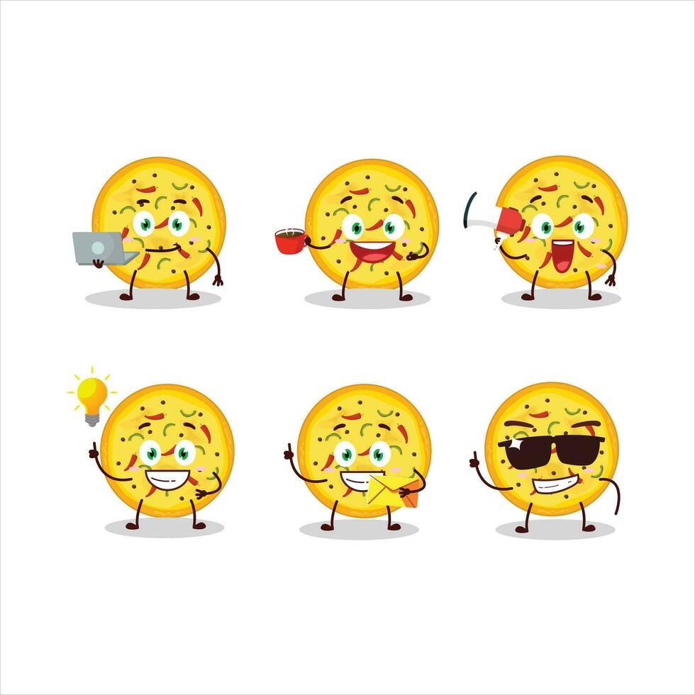 Mexican pizza cartoon character with various types of business emoticons vector