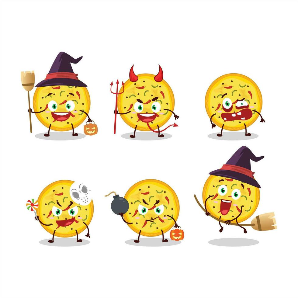 Halloween expression emoticons with cartoon character of mexican pizza vector