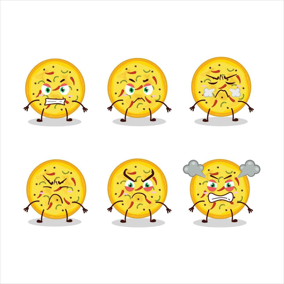 Mexican pizza cartoon character with various angry expressions vector