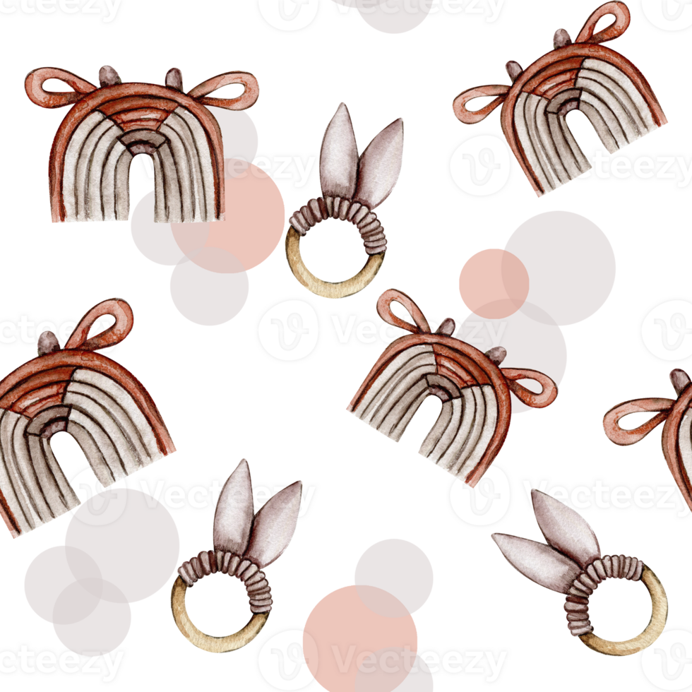 Watercolor seamless pattern, cartoon style toys for baby. png