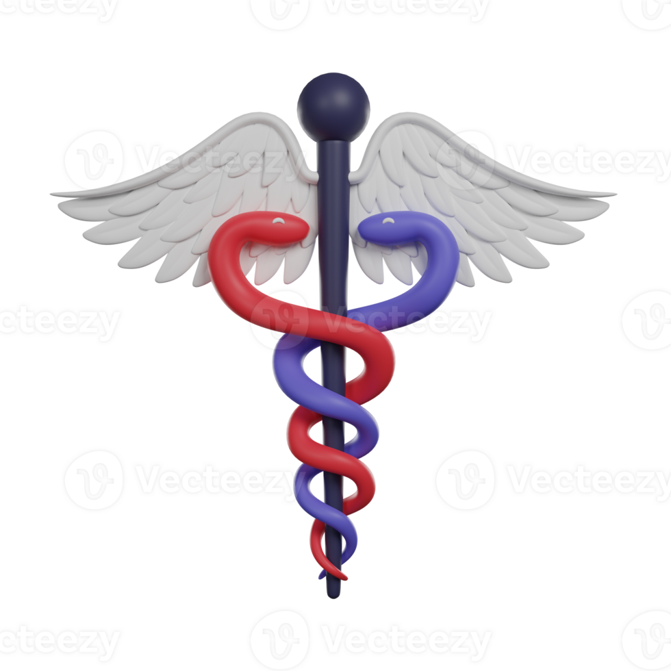 Medical symbol snakes Caduceus with wings. 3D render ico png