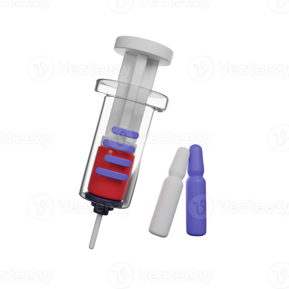 Syringe and ampoules 3D render icon png
