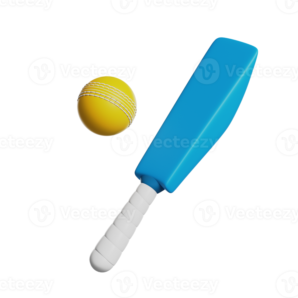 Cricket, bat and ball sport equipment 3D render icon png