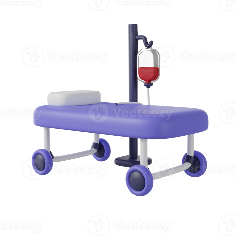 Hospital bed and cross with medicine dropper. 3D render icon png