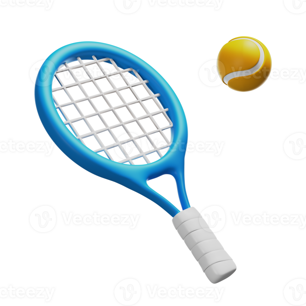 Tennis sport. Racket and ball 3D render icon png