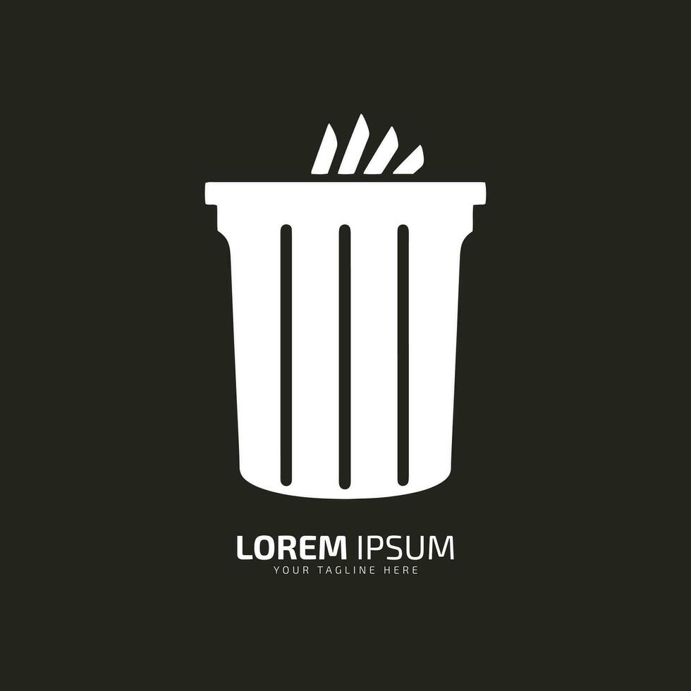 Minimal or abstract dustbin logo vector icon silhouette on black background