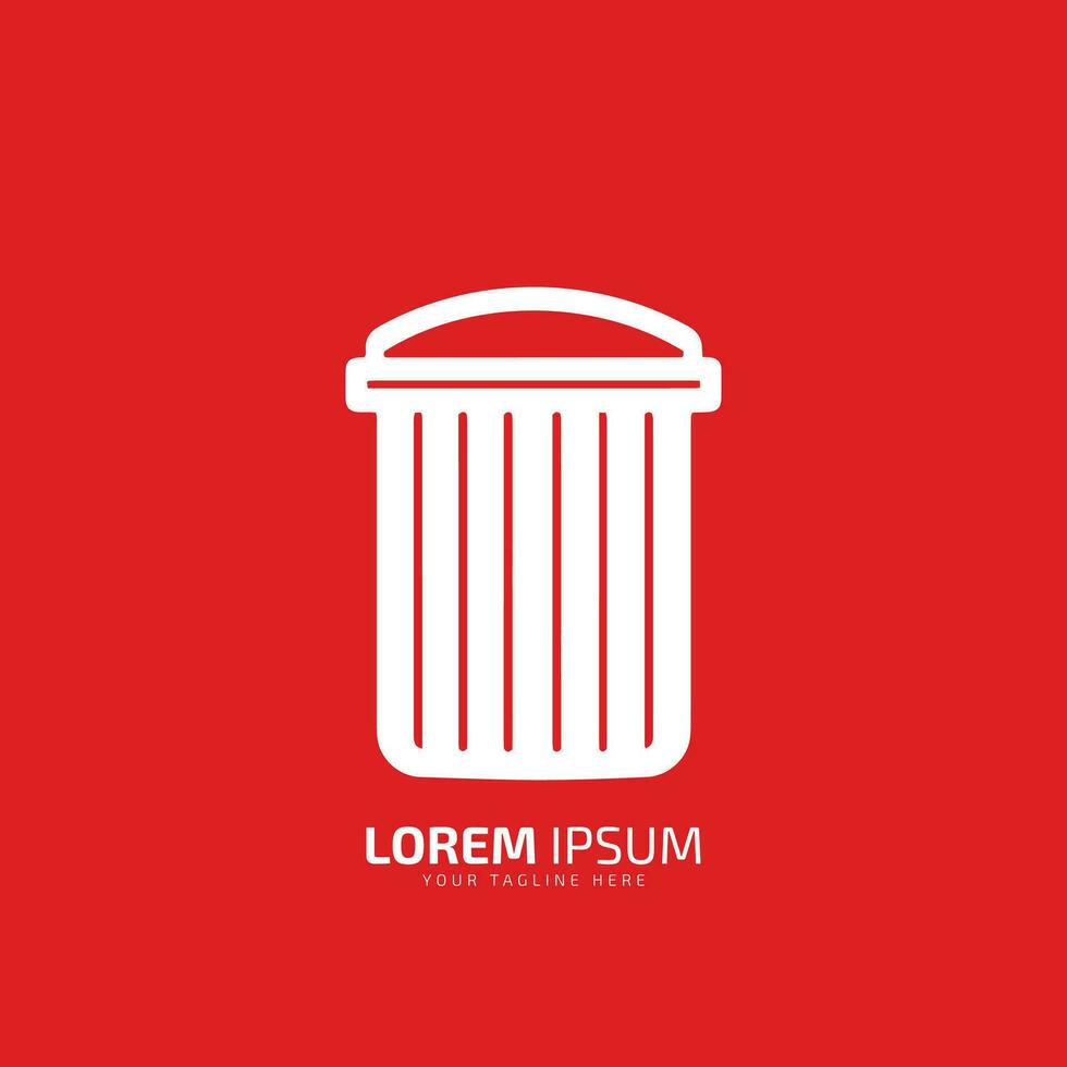 Minimal or abstract dustbin logo vector icon silhouette on red background
