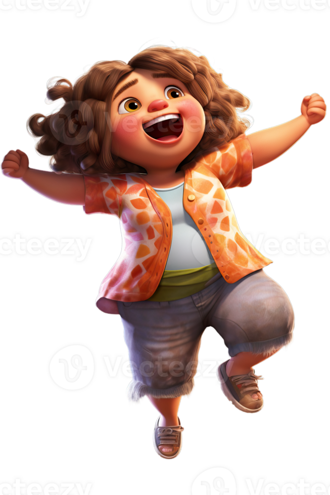 Ai Generated white kid girl dancing, jumping in joy raising hands and laughing, isolated illustration, transparent background png