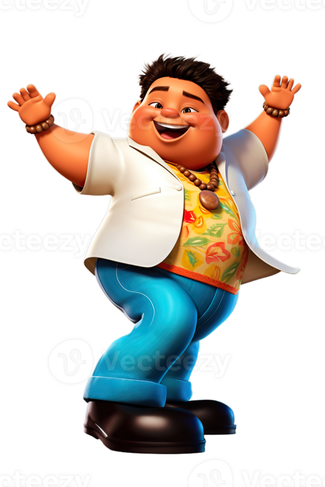 AI Generated Asian kid boy dancing, jumping in joy raising hands and laughing, isolated illustration, cartoon style character, transparent background png