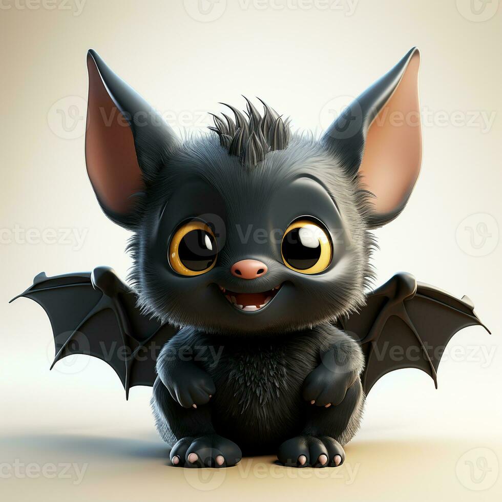 3D cartoon cute bat ai photo