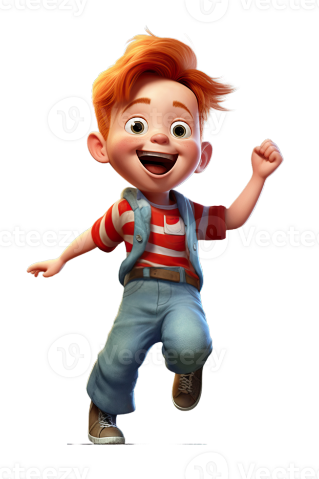 Ai Generated white kid boy dancing, jumping in joy raising hands and laughing, isolated illustration, transparent background png