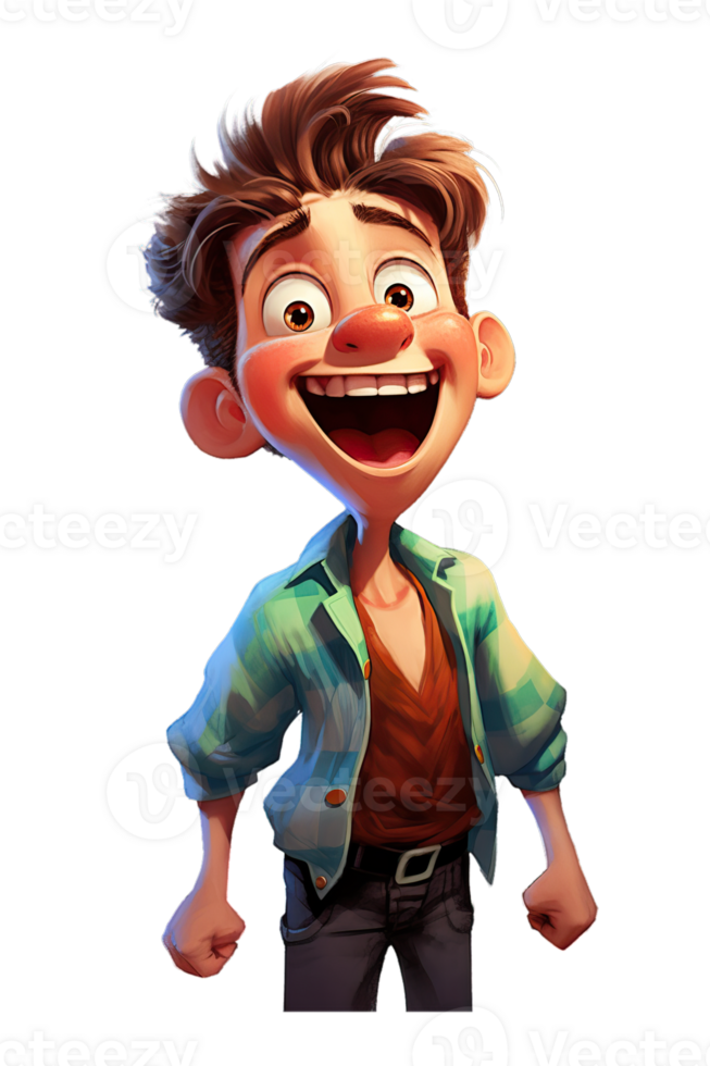 AI Generated white kid boy smiling in joy and laughing, isolated illustration, cartoon style character, transparent background png