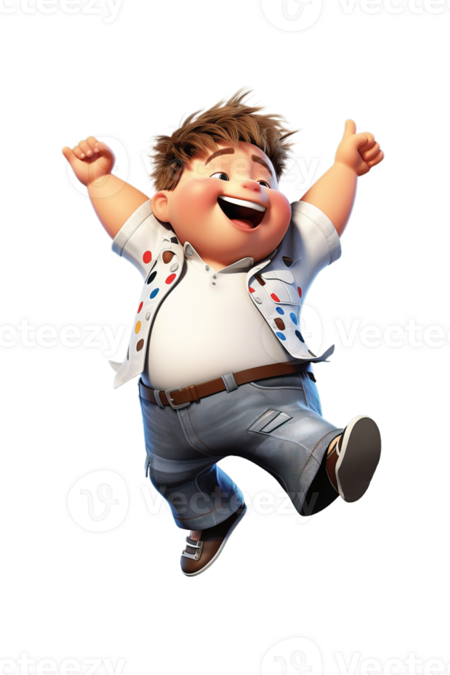 Ai Generated white kid boy dancing, jumping in joy raising hands and laughing, isolated illustration, transparent background png