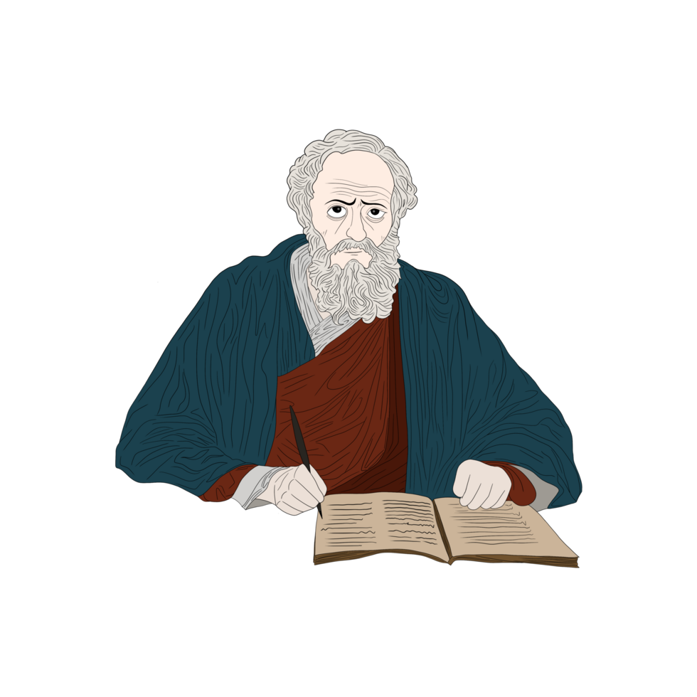 Aristoteles Porträt, Aristoteles uralt griechisch Philosoph und Polymath Charakter Karikatur Illustration, uralt Philosoph, griechisch Philosophen von Athen, Sokrates, Plato und Aristoteles skizzieren Stil png