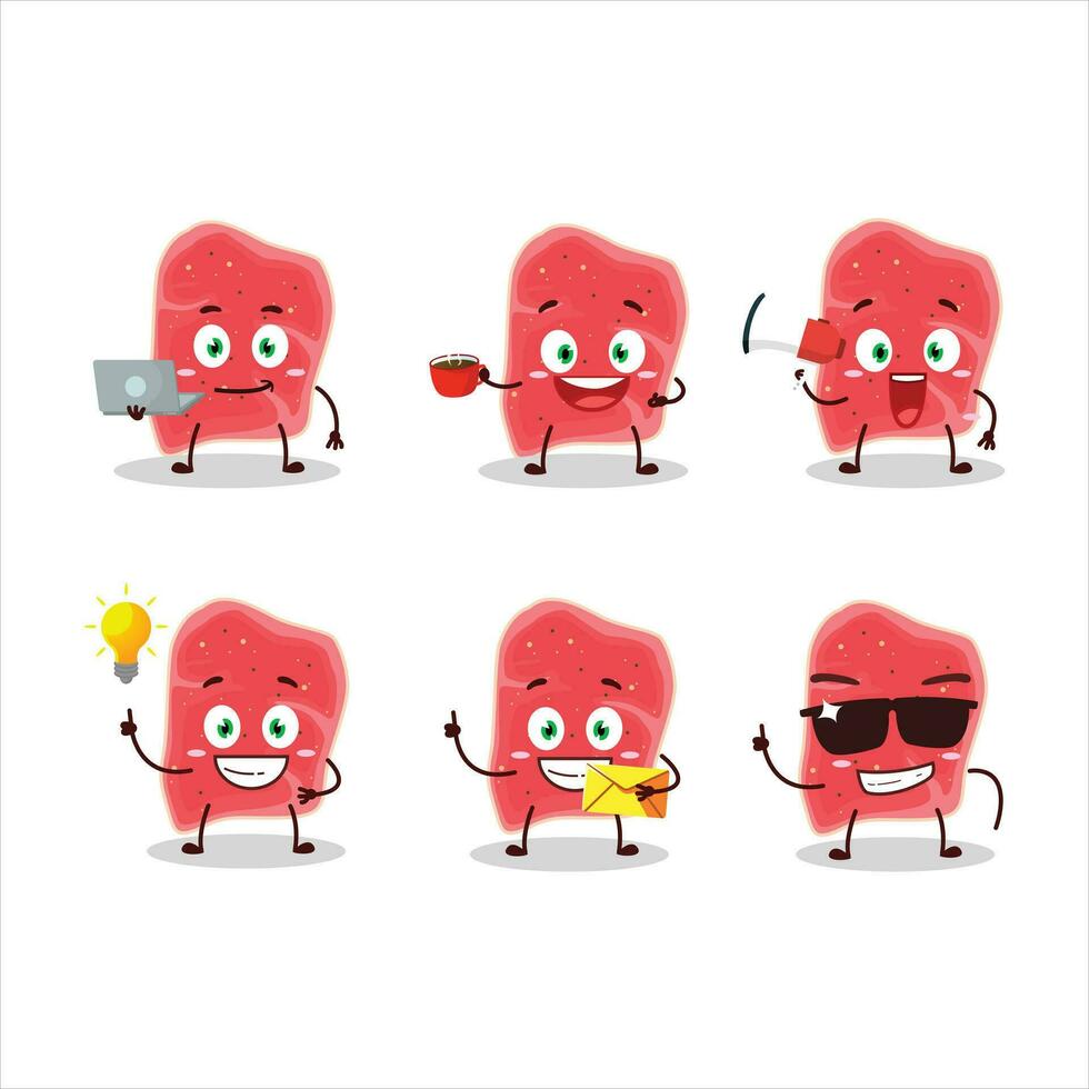 Sirloin cartoon character with various types of business emoticons vector