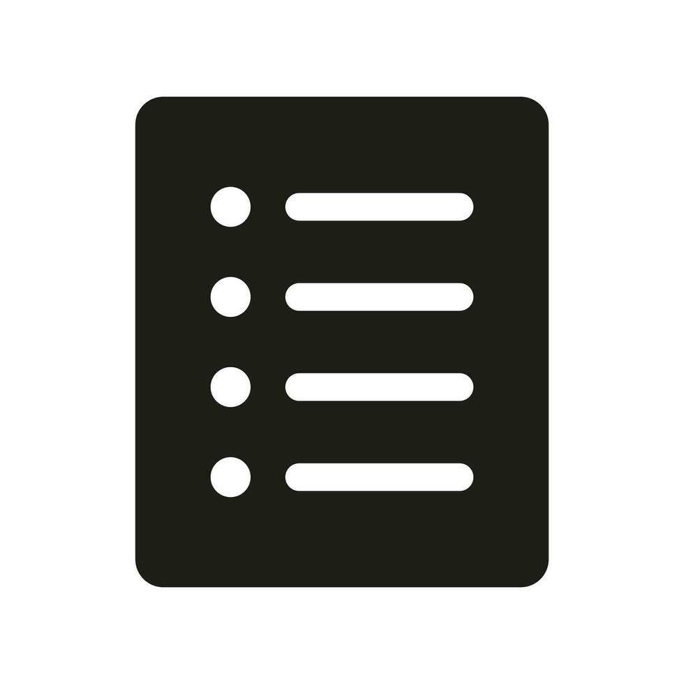 List icon, Menu symbol, Checklist icon solid style, glyph flat icon. Vector design element.
