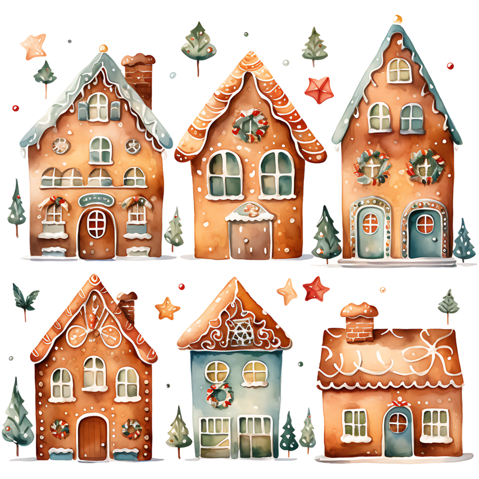 Christmas Gingerbread House Watercolor Sublimation AI Generative png