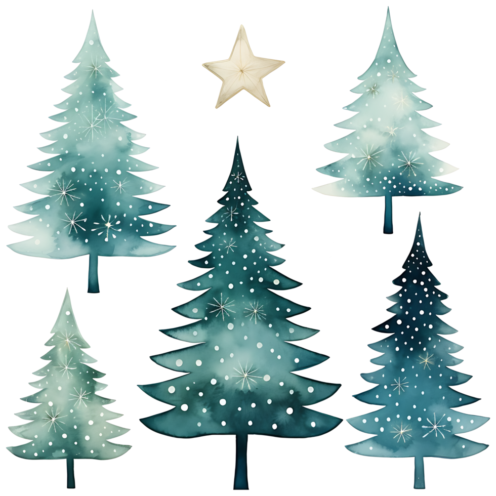 christmas tree watercolor transparent background AI Generative png