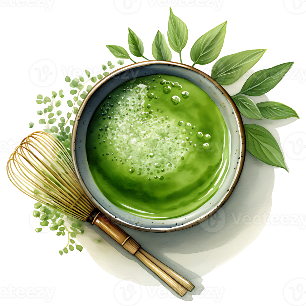 Creamy matcha green tea and mint leaf Clipart Sublimation AI Generative