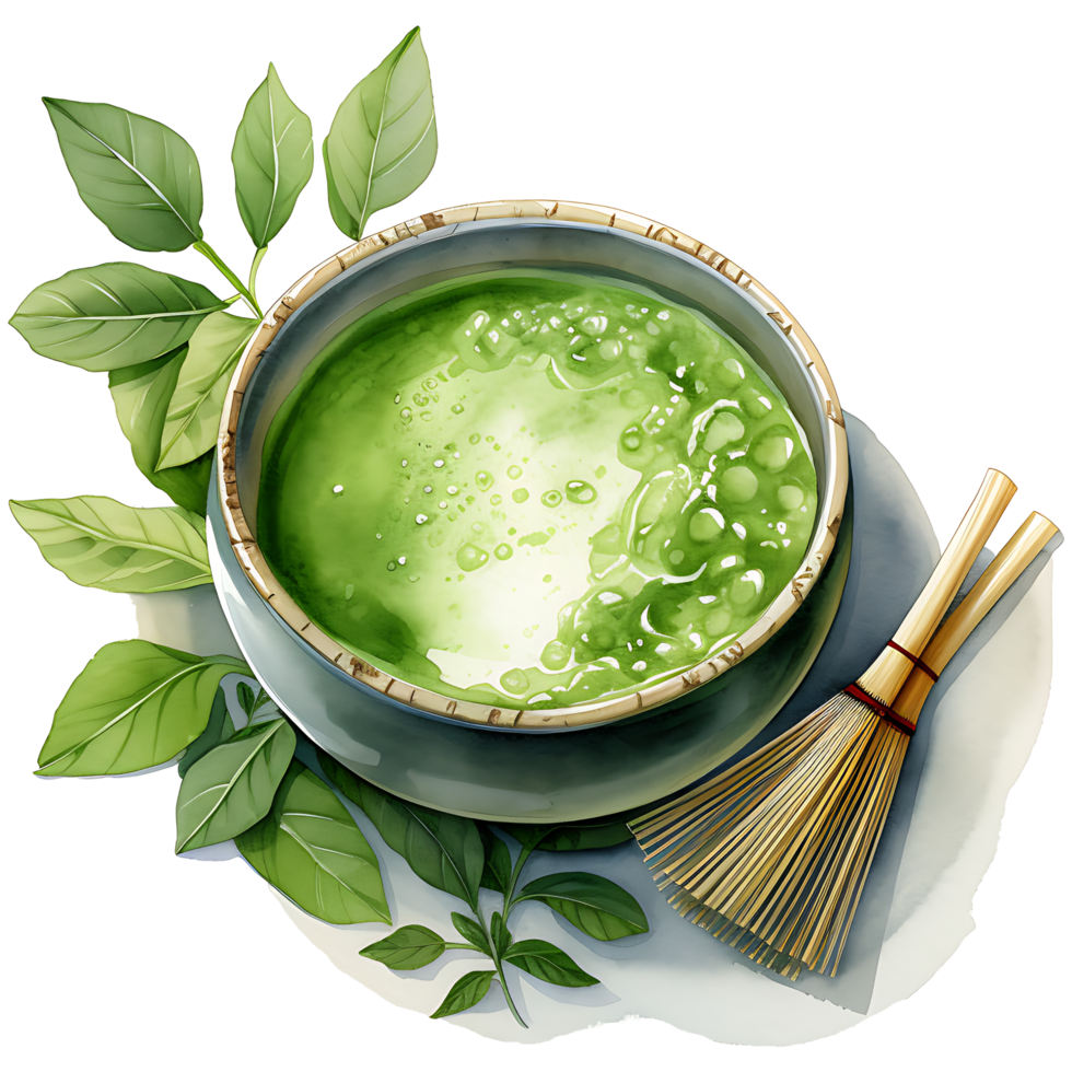 Creamy matcha green tea and mint leaf Clipart Sublimation AI Generative png