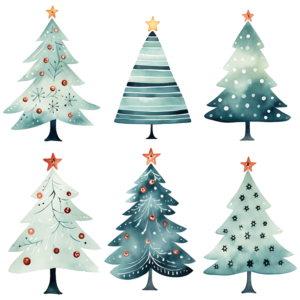 christmas tree watercolor transparent background AI Generative png