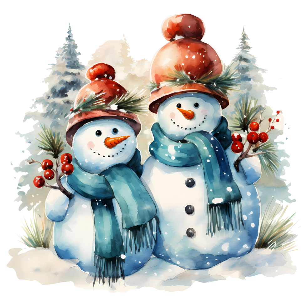 Christmas snowman watercolor transparent background AI Generative png