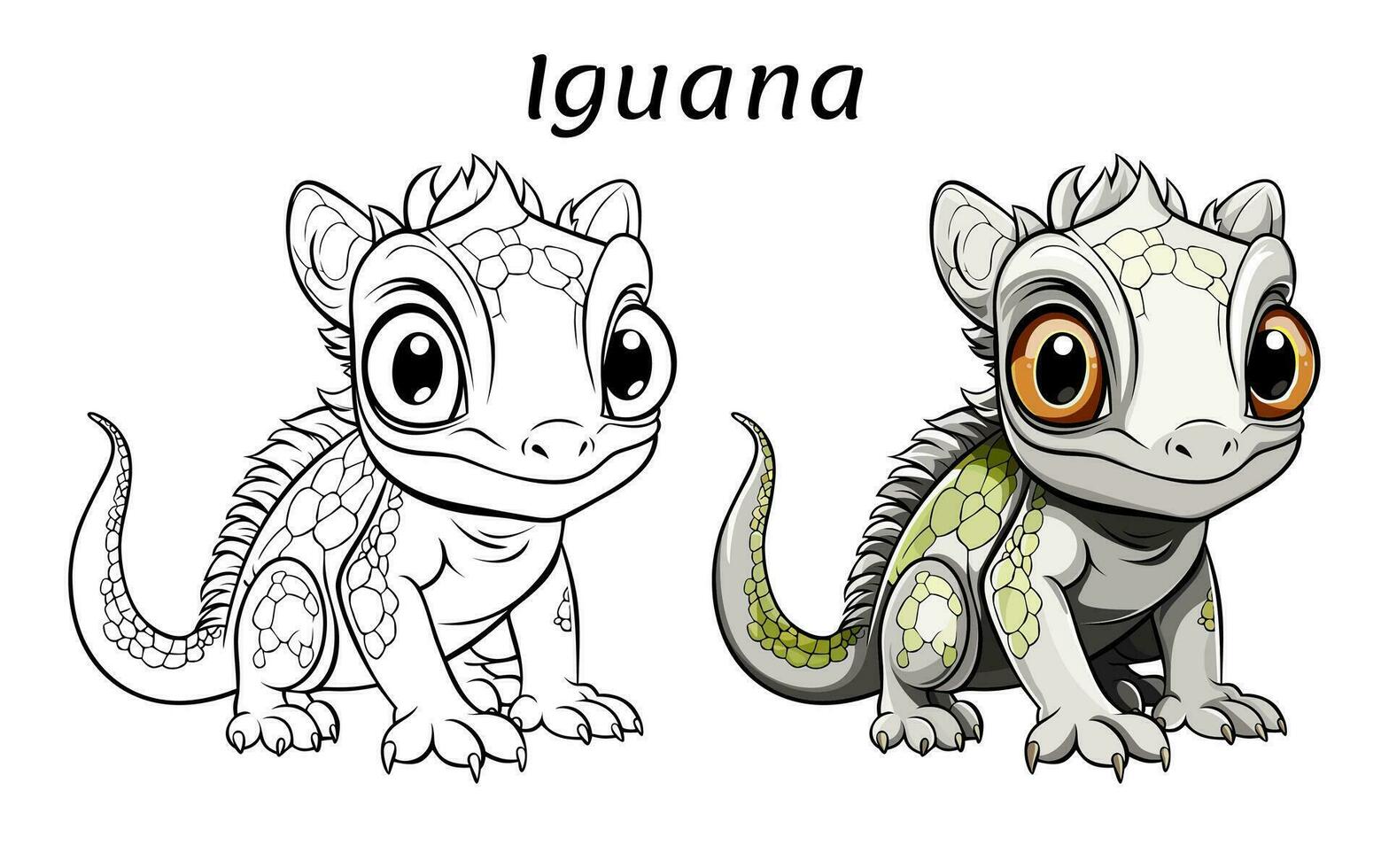 Cute Iguana Animal Coloring Book Illustration Pro Vector