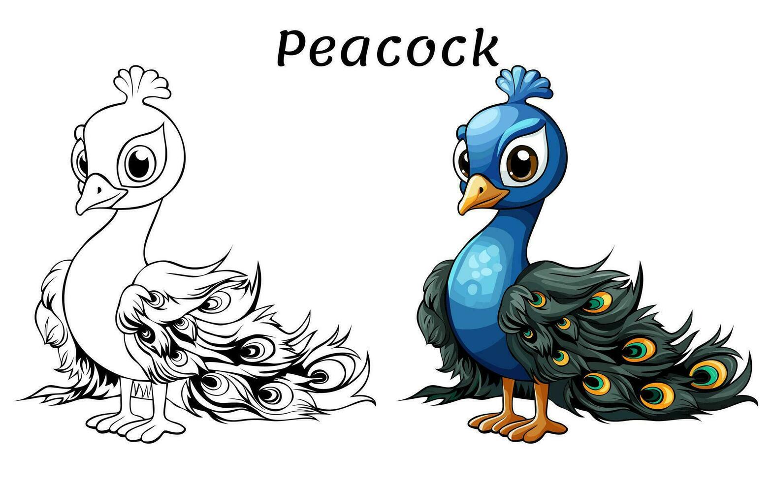 Cute Peacock Animal Coloring Book Illustration Pro Vector