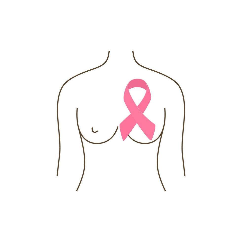 pecho cáncer conciencia ilustración. icono mujer con rosado cinta. rosado octubre mes hembra cuidado de la salud Campaña solidaridad web modelo diseño. vector ilustración.