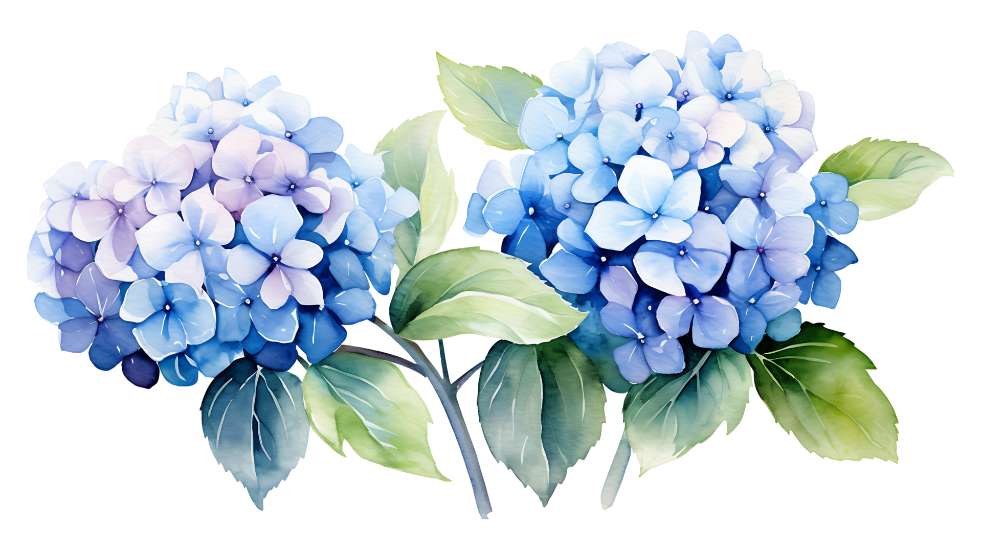 Watercolor hydrangea flowers isolated on transparent background