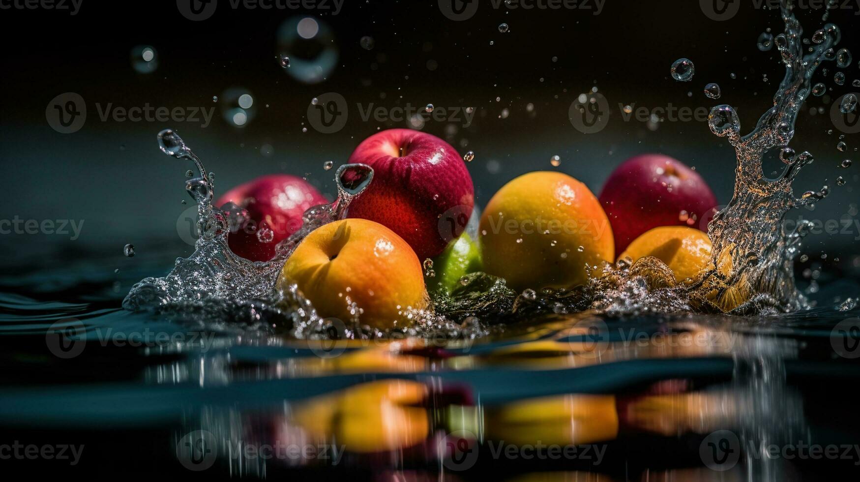 Fruits falling into the water, generative ai photo