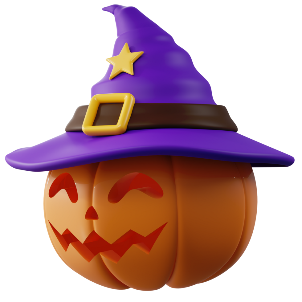 3D Halloween Pumpkin with Wizard hat.Halloween design element In 3D and plastic cartoon style.Halloween pumpkin 3D style for poster, banner, greeting card png