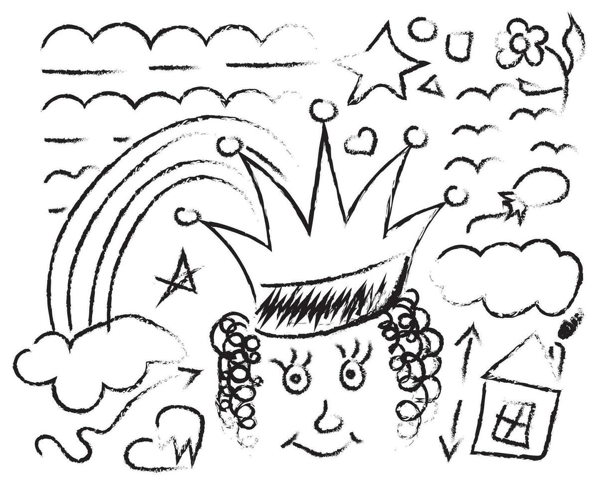 Doodle outline drawing with man and crown. vector