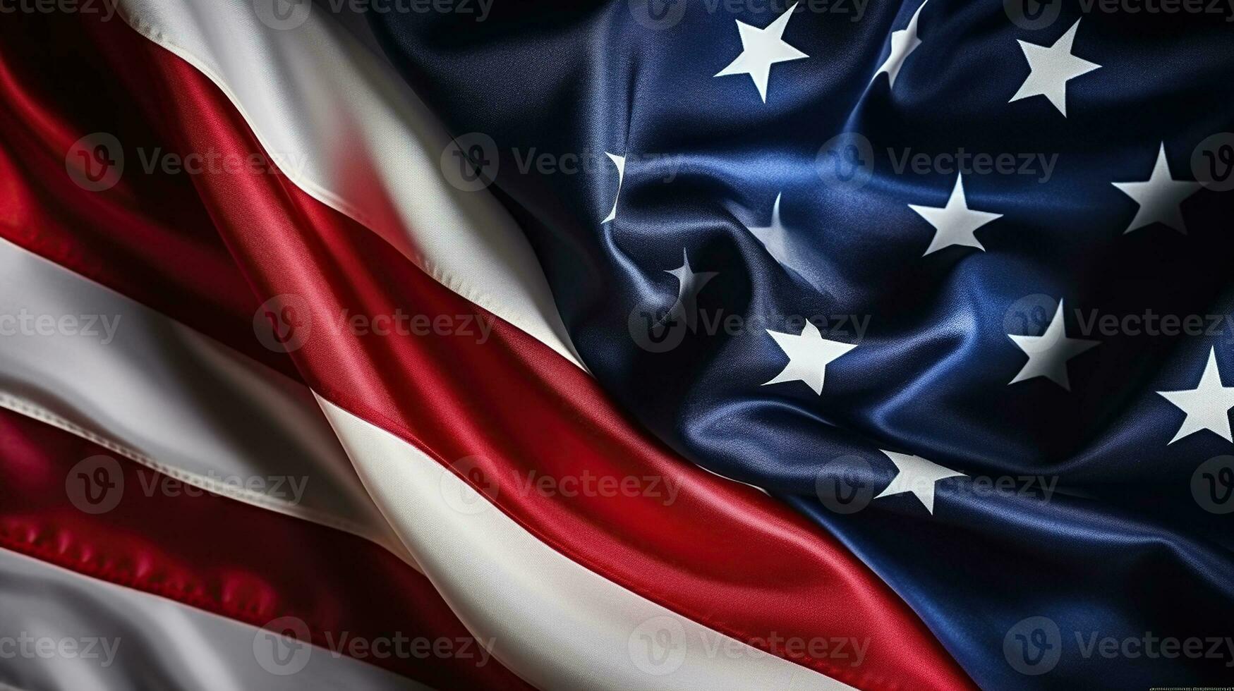 patriótico composición con alborotado americano bandera en negro antecedentes. 4to de julio independencia día concepto. fondo, generativo ai foto
